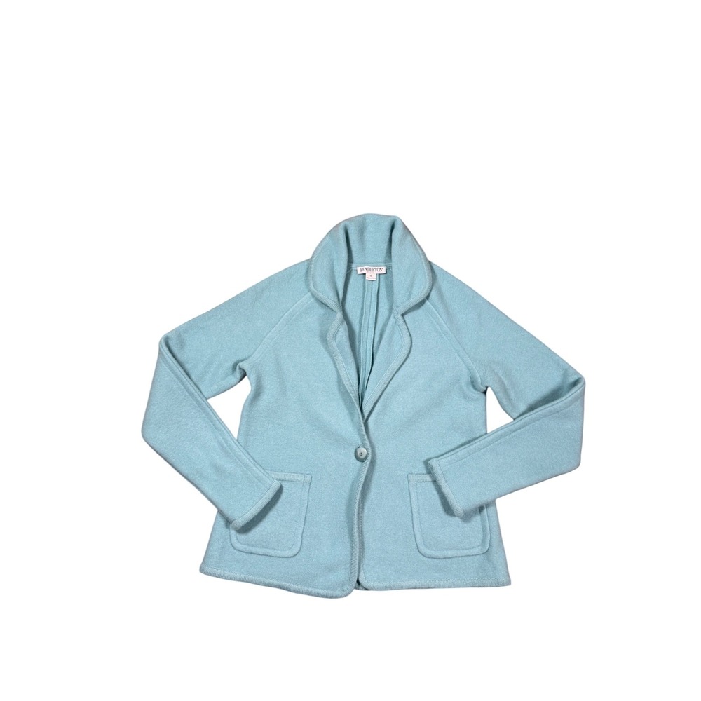 Pendleton Women's Wool Blend One Button‎ Blazer Jacket - Light Blue, Pockets